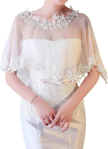 Miniatura 2 de Ayliss Chales de boda de encaje para mujer para novia bordados bolero capa de hombro para noche graduación vestido de fiesta