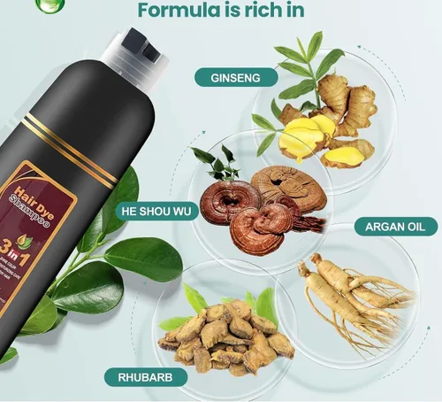 Miniatura 2 de Champú permanente de 16.9 fl oz para el cabello castaño, tinte instantáneo orgánico con esencia vegetal para mujeres y hombres, cubre el cabello