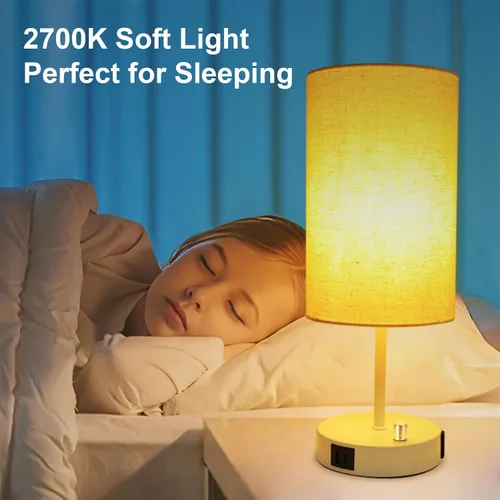 Miniatura 7 de LTBLIGHT Lámpara de mesita de noche con puerto USB + salida de CA, lámpara de escritorio regulable de 3 vías, lámpara pequeña de base blanca