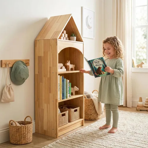 Miniatura 2 de OOOK Rubberwood Montessori - Estante organizador y almacenamiento de juguetes de 3 niveles, armario esquinero de madera para habitación de niños