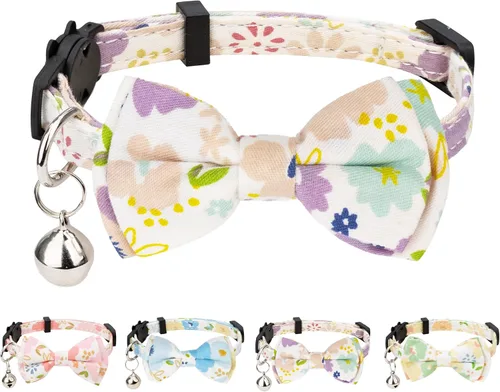 Miniatura 8 de Collar de gato Campana Pajarita Gatito Seguridad Breakaway Flower Kimino Sakura Cake Patrón de dibujos animados Kitty Boy Girl Pet Flower - Azul