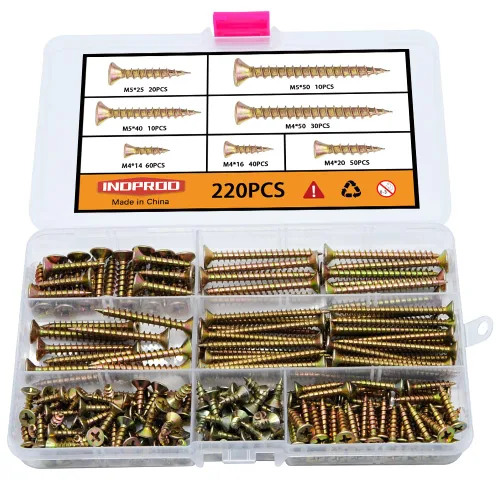 Miniatura 12 de Kit surtido de tornillos para madera de cabeza plana M4, 340 piezas, tornillos de madera autorroscantes Phillips Drive avellanados de cabeza plana