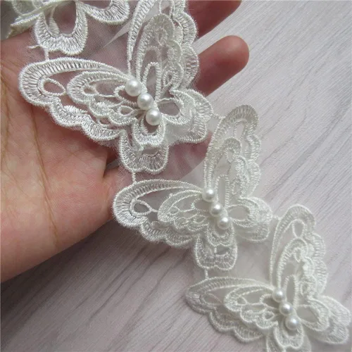 Miniatura 5 de Arco de mariposa soluble de 5 yardas de organza bordada de encaje para tejer, apliques de boda, cinta de retazos hechos a mano, suministros