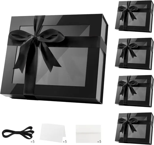 Miniatura 22 de PACKQUEEN 5 cajas de regalo negras grandes con ventanas, 13.5 x 9 x 4.1 pulgadas, cajas de regalo con ventanas transparentes para regalos que