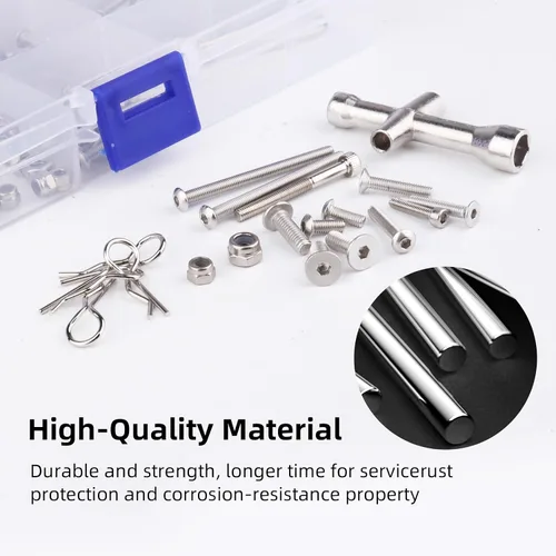 Miniatura 4 de Kit de tornillos RC M2.5 M3 M4, arandelas, tuercas de bloqueo, clips de cuerpo, pasadores de rueda, llave cruzada, cierre de hardware para 1/10