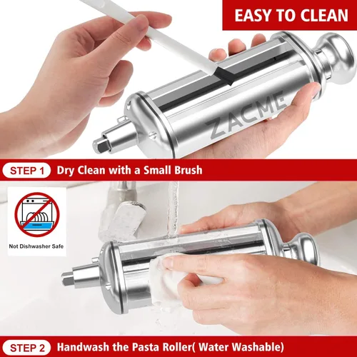 Miniatura 6 de Rodillo de pasta para batidora de pie KitchenAid, accesorio de rodillo de pasta de acero inoxidable con perilla de grosor ajustable de 8 posiciones