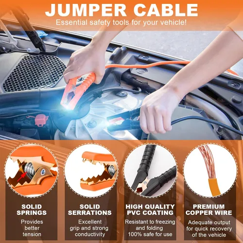 Miniatura 5 de Bolsa de Kit de Seguridad de Emergencia para Coche de 131 Piezas con Compresor de Aire, Cables de Puente, Medidor de Presión de Neumáticos, Kit