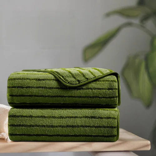 Miniatura 42 de Juego de 8 toallas de baño grandes a rayas estilo cabana color verde militar - Sábana de baño extragrande - 2 toallas de baño, 2 toallas de mano, 4