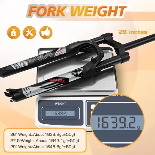 Miniatura 7 de Horquilla de suspensión BUCKLOS para bicicleta de montaña de 26/27.5/29, tubo recto de ajuste de rebote de 1.126 in QR 0.354 in de viaje, bloqueo