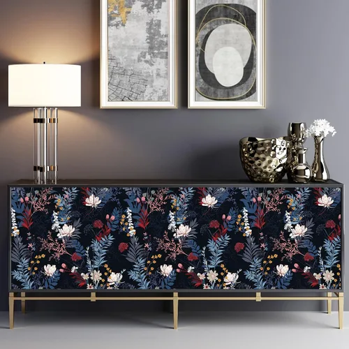 Miniatura 7 de VEELIKE Papel tapiz botánico oscuro para despegar y pegar, papel tapiz floral negro para dormitorio, baño, sala de estar, 17.7 x 118 pulgadas, papel
