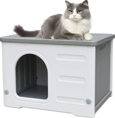 Casa de Gatos de Plástico para Interior y Exterior, Casas para Gatos Salvajes Impermeables para Gatos al Aire Libre, Refugio para Gatos al Aire