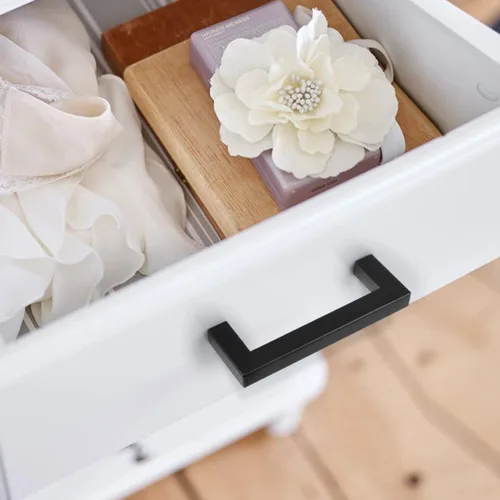 Miniatura 2 de Probrico - Paquete de 5 tiradores de gabinete de barra negro mate, con agujeros de 2.5 pulgadas, tiradores cuadrados de cajón de alacena de acero