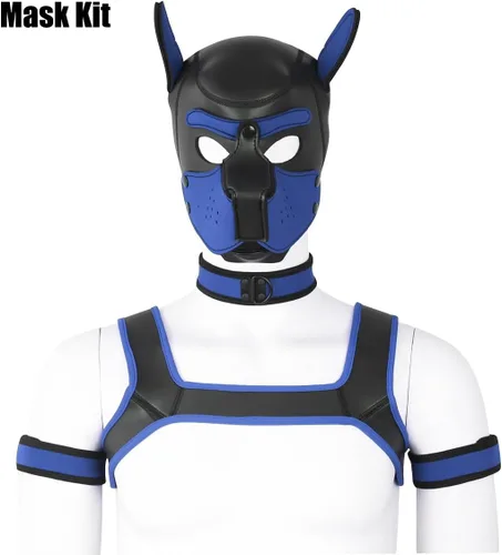 Miniatura 6 de Máscara de neopreno de cara completa para cachorro, capucha extraíble, máscara de Halloween (azul, máscara)