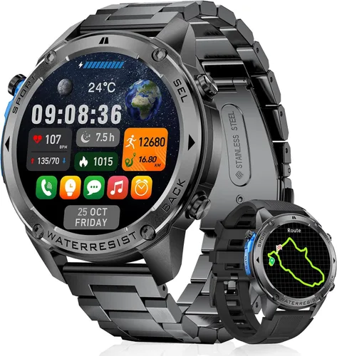 Reloj inteligente con GPS para hombre, reloj inteligente militar resistente, brújula, resistente al agua hasta 164.0 ft, batería grande de 500 mAh,