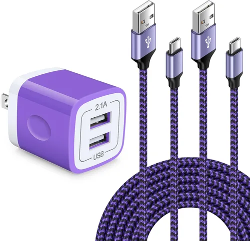 Miniatura 7 de Bloque de enchufe de pared de doble puerto USB C adaptador con 2 cables de carga rápida tipo C de 6 pies para Samsung Galaxy S24 S23 S22 S21 S20 S9