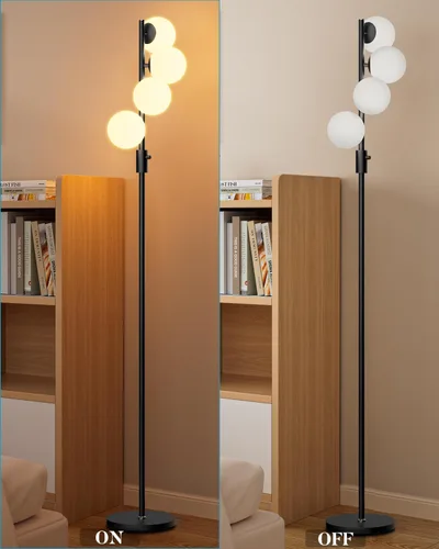 Miniatura 7 de Lightdot Lámpara de pie de globo regulable de 64 pulgadas, lámparas de pie negras con 4 bombillas de 3000 K incluidas, lámpara de pie moderna de 4