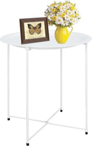 Miniatura 14 de Garden 4 you - Mesa auxiliar de metal negra redonda plegable con bandeja cian, mesa auxiliar redonda, para poner al lado del sofá, mesa