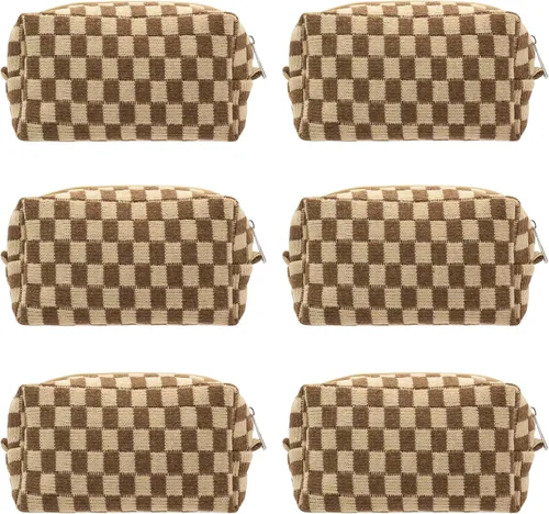 Miniatura 29 de PAZIMIIK Bolsa de Maquillaje a Cuadros para Bolso Portátil con Cremallera, Estuche Pequeño de Cosméticos para Accesorios de Viaje, Azul Ártico