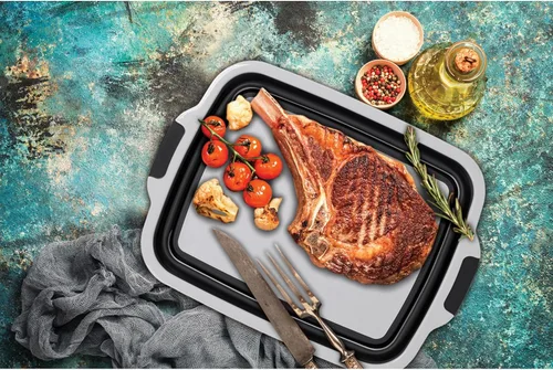 Miniatura 9 de BIRDROCK HOME Tina plegable grande de preparación para barbacoa con tabla de cortar, organizador de parrilla multifunción con colador y tapa, cuenco