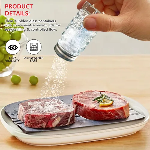 Miniatura 6 de Juego de 2 saleros y pimenteros retro de 1.5 onzas, estilo retro, de cristal transparente, para cocinas o restaurantes del hogar, 1.5 fl oz (2)