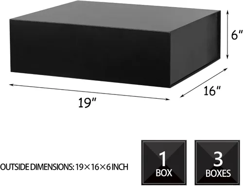 Miniatura 2 de Caja de regalo negra extragrande de 19 x 16 x 6 pulgadas, enorme caja rectangular plegable con tapa cierre magnético para propuesta de padrino
