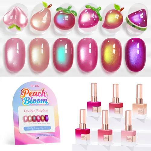 Miniatura 38 de Double Rhythm - Juego de esmalte de uñas de gel ojo de gato de 6 unidades, mismo color, misma botella, 14.8 ml, brillo con glitter, con imán