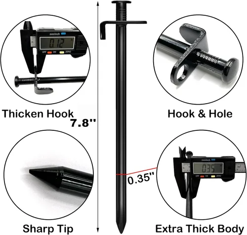 Miniatura 2 de Cheardia Paquete de 10 estacas resistentes para tienda de campaña, estacas de 10 pulgadas para acampar al aire libre, estacas de metal negro