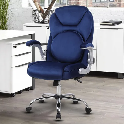Miniatura 11 de Silla de oficina en casa de tela, cómoda, silla de escritorio ejecutiva de terciopelo con respaldo alto con brazos abatibles, sillas de oficina Azul
