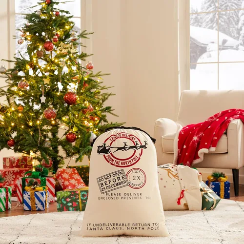Miniatura 9 de HBlife Saco de lona de Papá Noel, 19.7 x 27.6 pulgadas, bolsas grandes de Papá Noel para regalos, sacos de Navidad personalizados para regalos