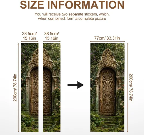 Miniatura 4 de Enchanted Secret - Mural para puerta de jardín, despegar y pegar, cubiertas decorativas de puerta de arco floral talladas vintage, adhesivo
