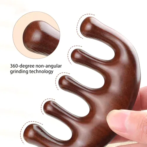 Miniatura 4 de Peine de masaje para el cuero cabelludo, 1 peine de cuero cabelludo Gua Sha, estimulador de sándalo con dientes anchos para el crecimiento