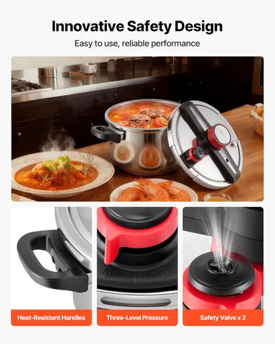 Miniatura 7 de VEVOR Olla a presión, olla a presión de 10 cuartos de galón, acero inoxidable, recipiente a presión con estante para vapor, tapa de vidrio templado