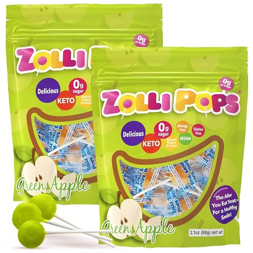 Miniatura 13 de Zollipops Caramelo y manzana verde, 10.4 onzas, sin azúcar, sin alergias, vegano, apto para dieta cetogénica y diabética, caramelo de dientes limpios