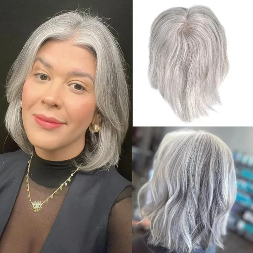 Miniatura 22 de Cubrecabello humano real de seda de 5 x 5.5 pulgadas, tamaño de la gorra, cobertura de corona de cabello lacio Remy, pieza de cabello atado a mano 2#