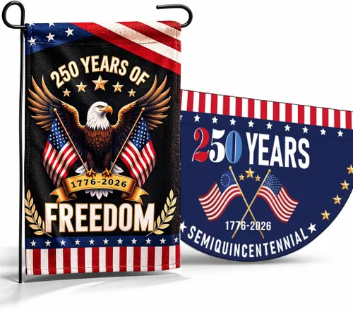 [Juego de 2] Bandera de Estados Unidos de 250 aniversario, 2 unidades, bandera de jardín estadounidense, diseño de águila patriótica de doble cara,