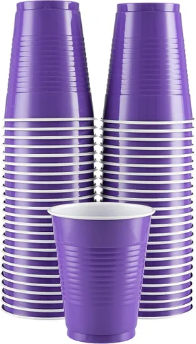 Amcrate Vasos desechables, vasos de plástico morados de 18 onzas, fuertes y resistentes para bodas, Navidad, Halloween, paquete de 50 Púrpura
