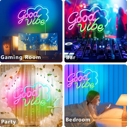 Miniatura 7 de Good Vibe - Letrero de neón con luces LED de neón rosadas, decoración de pared para dormitorio, letrero LED alimentado por USB para decoración