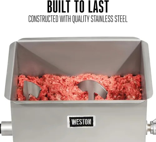 Miniatura 3 de Weston Mezclador de carne de acero inoxidable de 20 libras para añadir condimento a carne molida, hamburguesas, salchichas y cecina, plata
