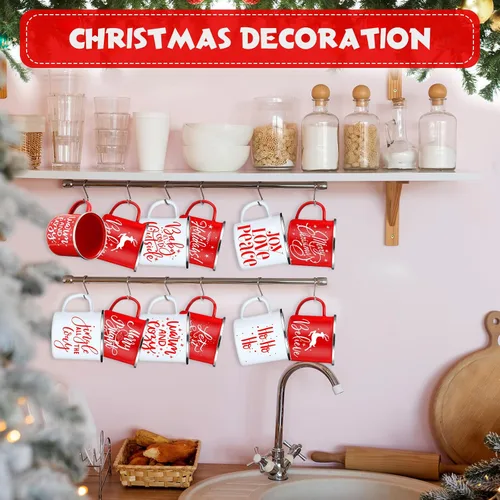 Miniatura 5 de Uiifan 10 Piezas Tazas de Esmalte de Navidad a Granel Lindas de 12 oz Acero Galvanizado Festivas Divertidas Novedosas Taza de Café Feliz Navidad