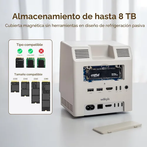 Miniatura 5 de Estación de acoplamiento Wokyis M5 Retro para Mac mini M4, pantalla HD de 5 pulgadas, carcasa SSD M.2 NVMe de 10 Gbps, lector SD/Micro SD 4.0
