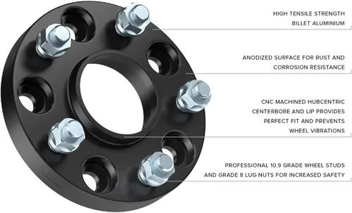 Miniatura 3 de 2 separadores de rueda – Patrón de pernos de 5 X 114.3 mm - 64.1 mm de diámetro., 25mm (1"), Negro
