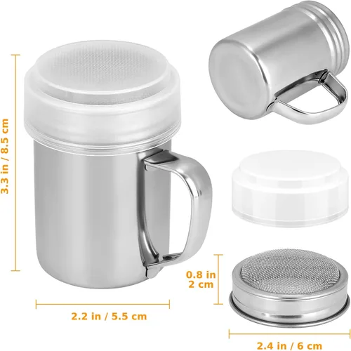 Miniatura 7 de Accmor 1 paquete espolvoreador de azúcar en polvo con mango, espolvoreador de canela tamizador de harina, colador de malla fina de acero inoxidable