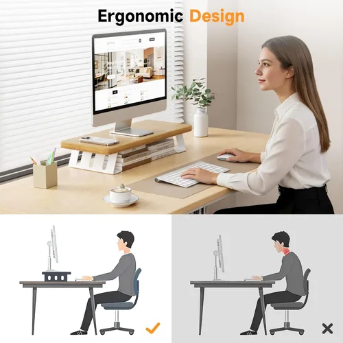 Miniatura 6 de Soporte para monitor, soporte de madera de 24 pulgadas, capacidad de carga de 220 libras, elevador de monitor de escritorio para Roble