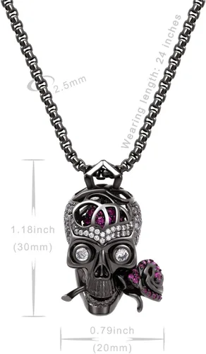 Miniatura 3 de Karseer Collar con colgante unisex con diseño de calavera y rosa Romance Forever con cerebro de cristal oculto en el interior, Metal Cristal Estrás