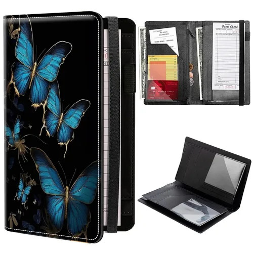 Miniatura 26 de Libros de servidor de girasol de mariposa dorada para camarera, cartera de cuero sintético con cierre de vendaje elástico, organizador con bolsillo