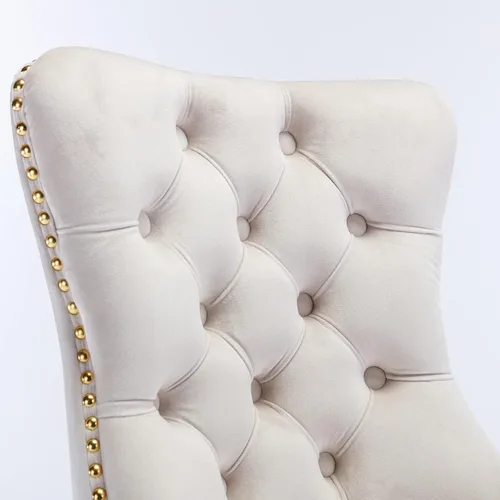 Miniatura 5 de Silla de escritorio de terciopelo, silla de tocador de altura ajustable con ruedas, cómoda silla de escritorio con respaldo de ala, ribete