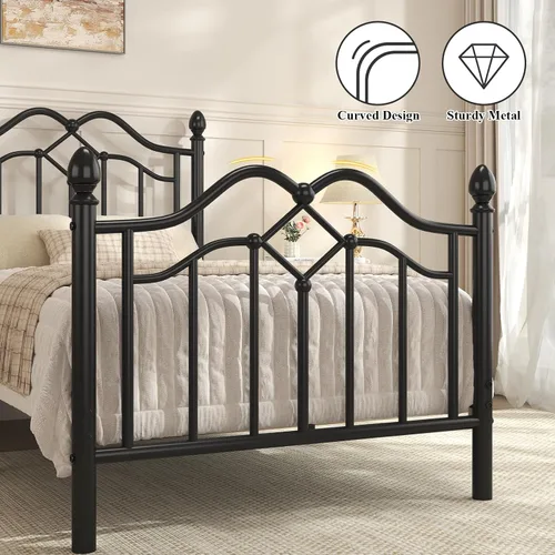 Miniatura 6 de LoVinson Base de cama individual con cabecero y estribo, marco de cama de plataforma de metal moderno para niños, soporta hasta 800 libras, no Negro