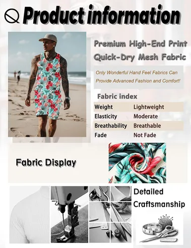 Miniatura 5 de JoZorro Conjunto de camiseta sin mangas con estampado floral para hombre, camiseta deportiva casual con estampado de lujo, ropa deportiva hawaiana
