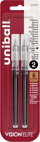 Uniball - Recambio para bolígrafos Vision Elite, punta cónica audaz, tinta negra, paquete de 2 unidades