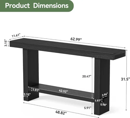Miniatura 2 de Mesa consola de madera maciza de 63 pulgadas, mesa de entrada estrecha de 2 niveles para pasillo, entrada, sala de estar, detrás del sofá